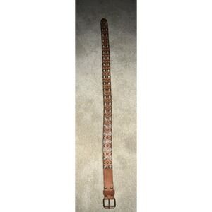 Linea Pelle Y2K Boho Brown Leather Studded Brass Grommet Belt Size M LP060722